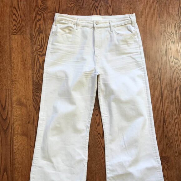 Mother the Hustler Roller Jeans Womens 33 Cream Act Natural High Rise Wide Leg - Picture 4 of 14